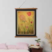 Tapestry - Mixed Media Flowers-2 Wandteppich Mit Holzrahmen (Schlafzimmer)