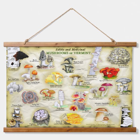 Tapestry Mushrooms von Vermont Wandteppich Mit Holzrahmen (Vorne)