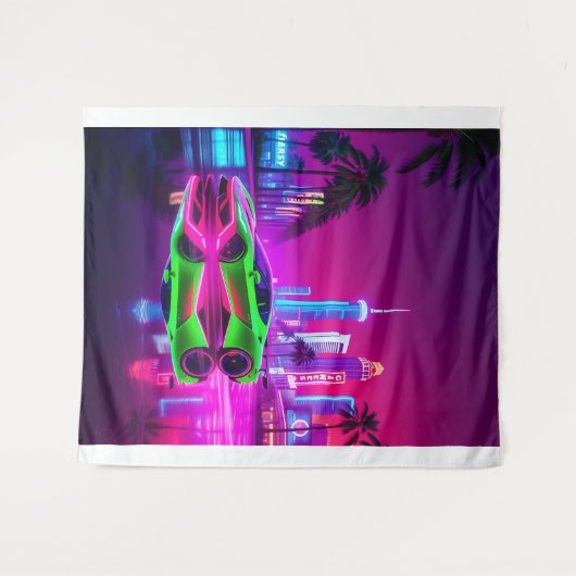 Tapestry Neon Racer - 80er Retro-Futuristic Sports Wandteppich (Vorderseite (Horizontal))