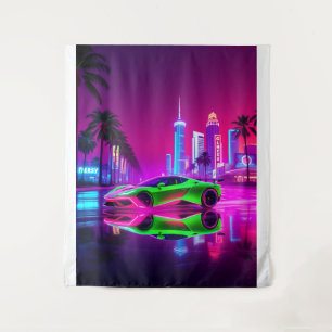 Tapestry Neon Racer - 80er Retro-Futuristic Sports Wandteppich