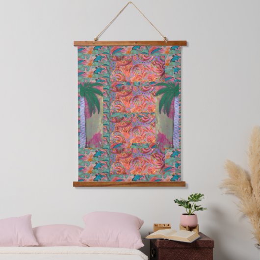 Tapestry - Palm Tree Abstract Wandteppich Mit Holzrahmen (Schlafzimmer)