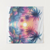Tapestry Pink Sunset Tropical Beach Art Wandteppich (Vorderseite (Horizontal))