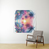 Tapestry Pink Sunset Tropical Beach Art Wandteppich (Beispiel (Horizontal))
