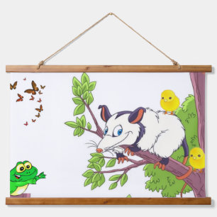 Tapestry Possum Frosch Chick Floral Wandteppich Mit Holzrahmen