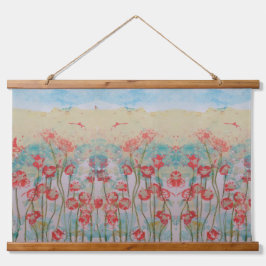 Tapestry - Red Wildflowers Wandteppich Mit Holzrahmen