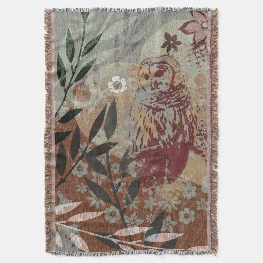 Tapestry Style Owl Blätter Blume Collage Decke (Vorderseite Vertikal)