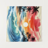 Tapestry Sunset Ocean Waves Tropical Beach Art Wandteppich (Vorderseite (Horizontal))