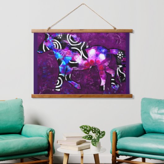 Tapestry - Whimsical Abstrakt Galloping Horse Wandteppich Mit Holzrahmen (Wohnzimmer)