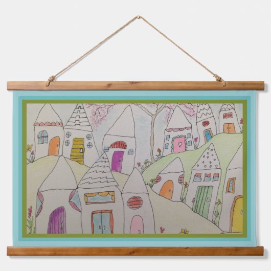 Tapestry - Whimsical Neighborhood Wandteppich Mit Holzrahmen (Vorne)