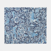 Tapesty Indigo Blue White Woodland Animal Floral Fleecedecke (Vorderseite (Horizontal))
