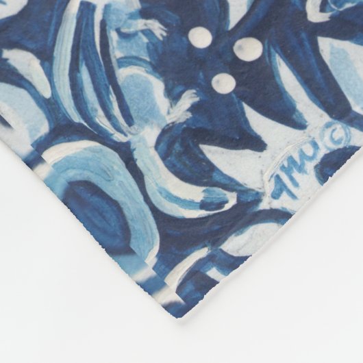 Tapesty Indigo Blue White Woodland Animal Floral Fleecedecke (Ecke)