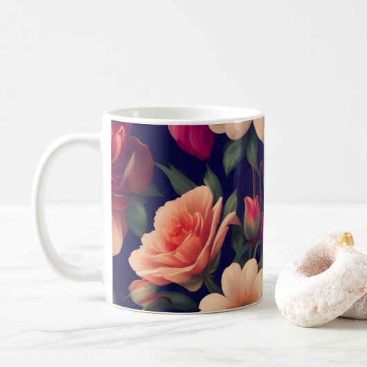 Tapete mit Blumenmuster Kaffeetasse (Mit Donut)