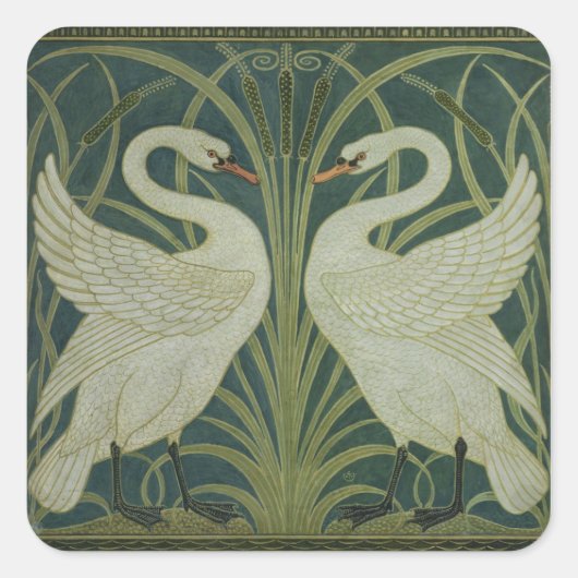 Tapete "Swan, Rush and Iris" Quadratischer Aufkleber (Vorderseite)