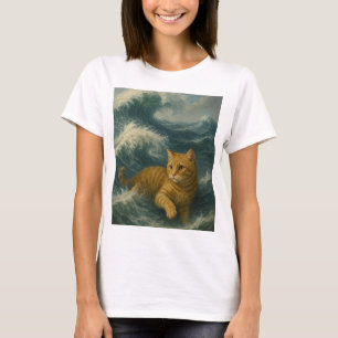 Tapfere rote Katze reitet auf Meereswellen T-Shirt