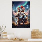 Tapferer Corgi-Ritter | Fantasy Süße Rüstungs-Kuns Poster (Küche)