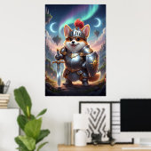 Tapferer Corgi-Ritter | Fantasy Süße Rüstungs-Kuns Poster (Heimbüro)