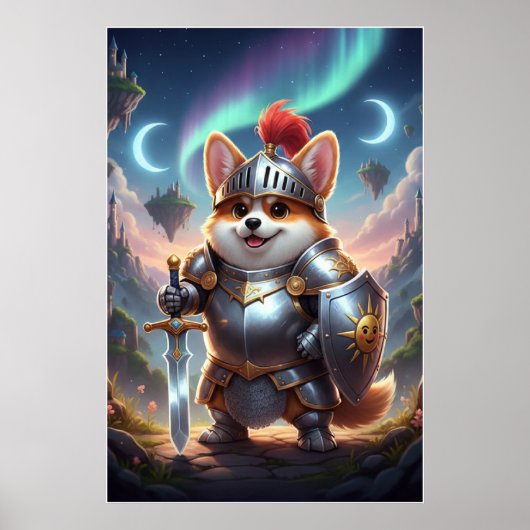 Tapferer Corgi-Ritter | Fantasy Süße Rüstungs-Kuns Poster (Vorne)