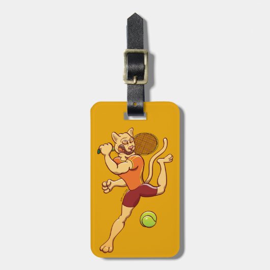 Tapferer Puma, der einen Tennisball zertrümmert Gepäckanhänger (Vorderseite vertikal)