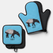 Tapir-Cartoon-Abbildung Ofenhandschuh & Topflappen-Set (Vorderseite/Rückseite)