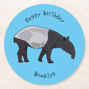 Tapir-Cartoon-Abbildung Runder Pappuntersetzer