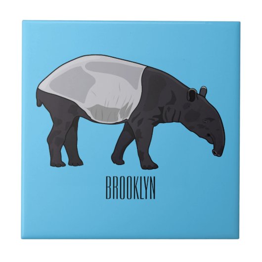 Tapir Cartoon-Illustration Fliese (Vorderseite)