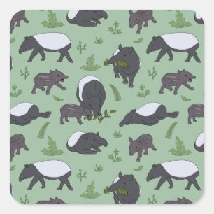 Tapir Family Dinner in Green Quadratischer Aufkleber
