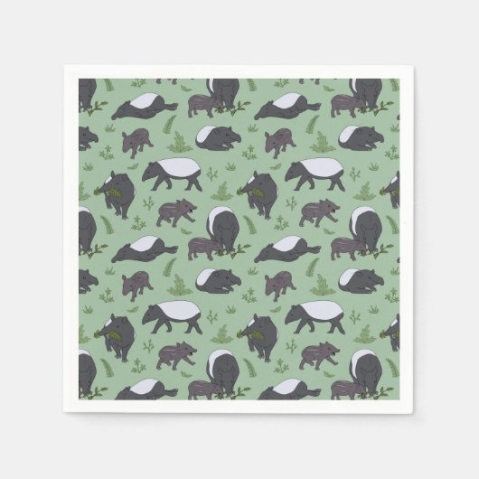 Tapir Family Dinner in Green Serviette (Vorderseite)