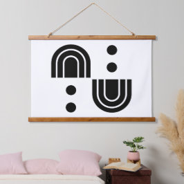 Tapisserie aus abstraktem, schwarzem und weißem Ho Wandteppich Mit Holzrahmen