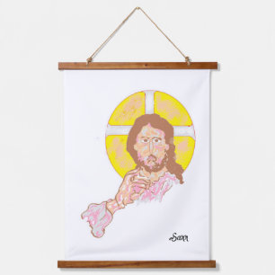 Tapisserie aus Holz : Jesus Christus Wandteppich Mit Holzrahmen