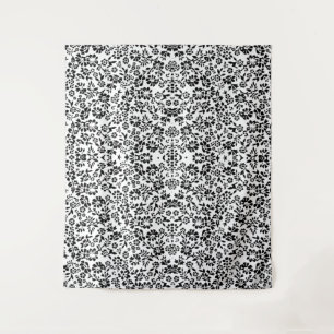 Tapisserie-Decke mit schwarz-weißer Blume. Wandteppich