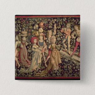 Tapisserie, die Tänzer und Musiker darstellt Button