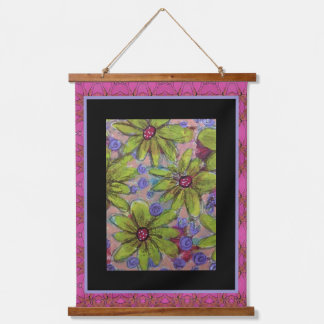 Tapisserie - Florale grüne Blütenblätter Wandteppich Mit Holzrahmen