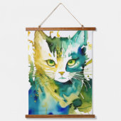Tapisserie "Green Cat Wall" Wandteppich Mit Holzrahmen (Vorderseite)
