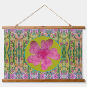 Tapisserie - Große rosa Blume Wandteppich Mit Holzrahmen