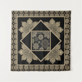 Tapisserie-Medallions, Bräune und Creme auf schwar Wandteppich