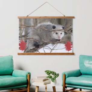 Tapisserie Opossum Natur aus Holz Wandteppich Mit Holzrahmen