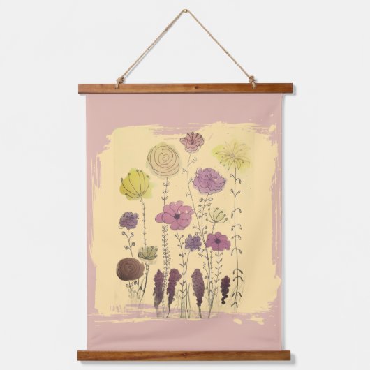 Tapisserie - Pastellblumen Wandteppich Mit Holzrahmen (Vorderseite)
