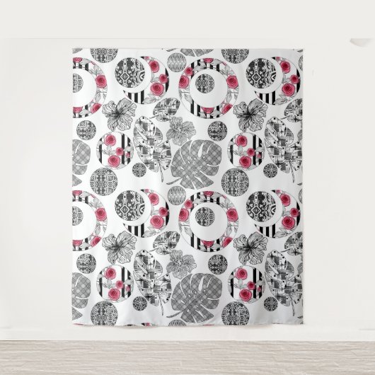 Tapisserie, rot und schwarz, Quilt, Patchwork Wandteppich (Vorderseite)