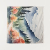 Tapisserie Wasserfarbengebirge Bäume fallen in die Wandteppich (Vorderseite (Horizontal))