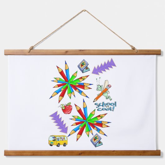 Tapisserie "Wood Topped Wall Back to School" ist C Wandteppich Mit Holzrahmen (Vorne)