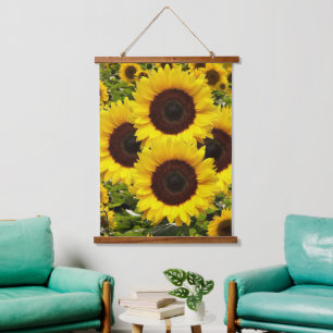 Tapisserien aus Holz Happy Sonnenblumen Wandteppich Mit Holzrahmen