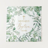 Tapiz  Baptism Eucalyptus greenery backdrop banner Wandteppich (Vorderseite)