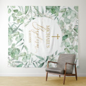 Tapiz Baptism Eucalyptus greenery backdrop banner Wandteppich (Beispiel (Horizontal))