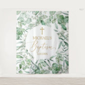 Tapiz Baptism Eucalyptus greenery backdrop banner Wandteppich (Vorderseite)