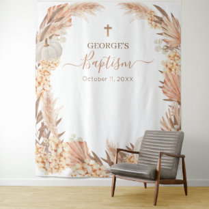 Tapiz Boho Pampas White Pumpkin Taufbanner Wandteppich