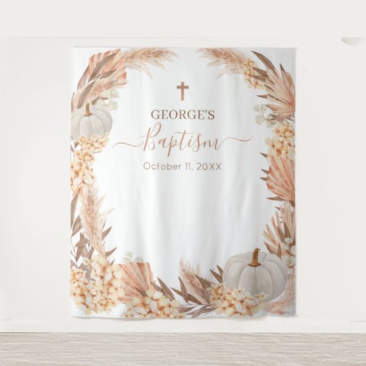 Tapiz Boho Pampas White Pumpkin Taufbanner Wandteppich (Vorderseite)