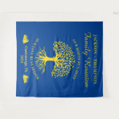 Tapiz Family reunion tree backdrop banner blue Wandteppich (Vorderseite (Horizontal))