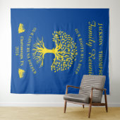 Tapiz Family reunion tree backdrop banner blue Wandteppich (Beispiel (Horizontal))