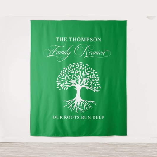 Tapiz Family reunion tree backdrop banner green Wandteppich (Vorderseite)