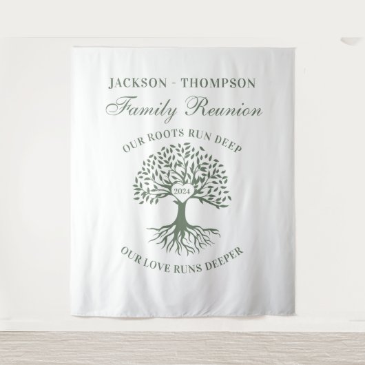 Tapiz Family reunion tree backdrop banner green Wandteppich (Vorderseite)